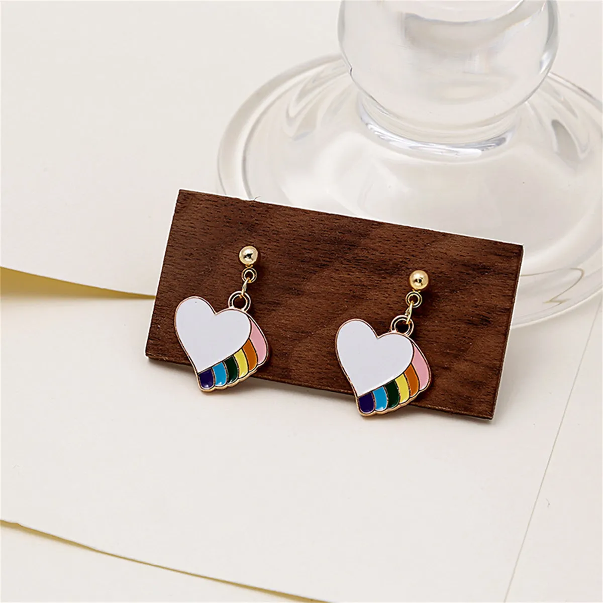 Multicolor Enamel & 18K Gold-Plated Rainbow Heart Drop Earrings