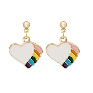 Multicolor Enamel & 18K Gold-Plated Rainbow Heart Drop Earrings