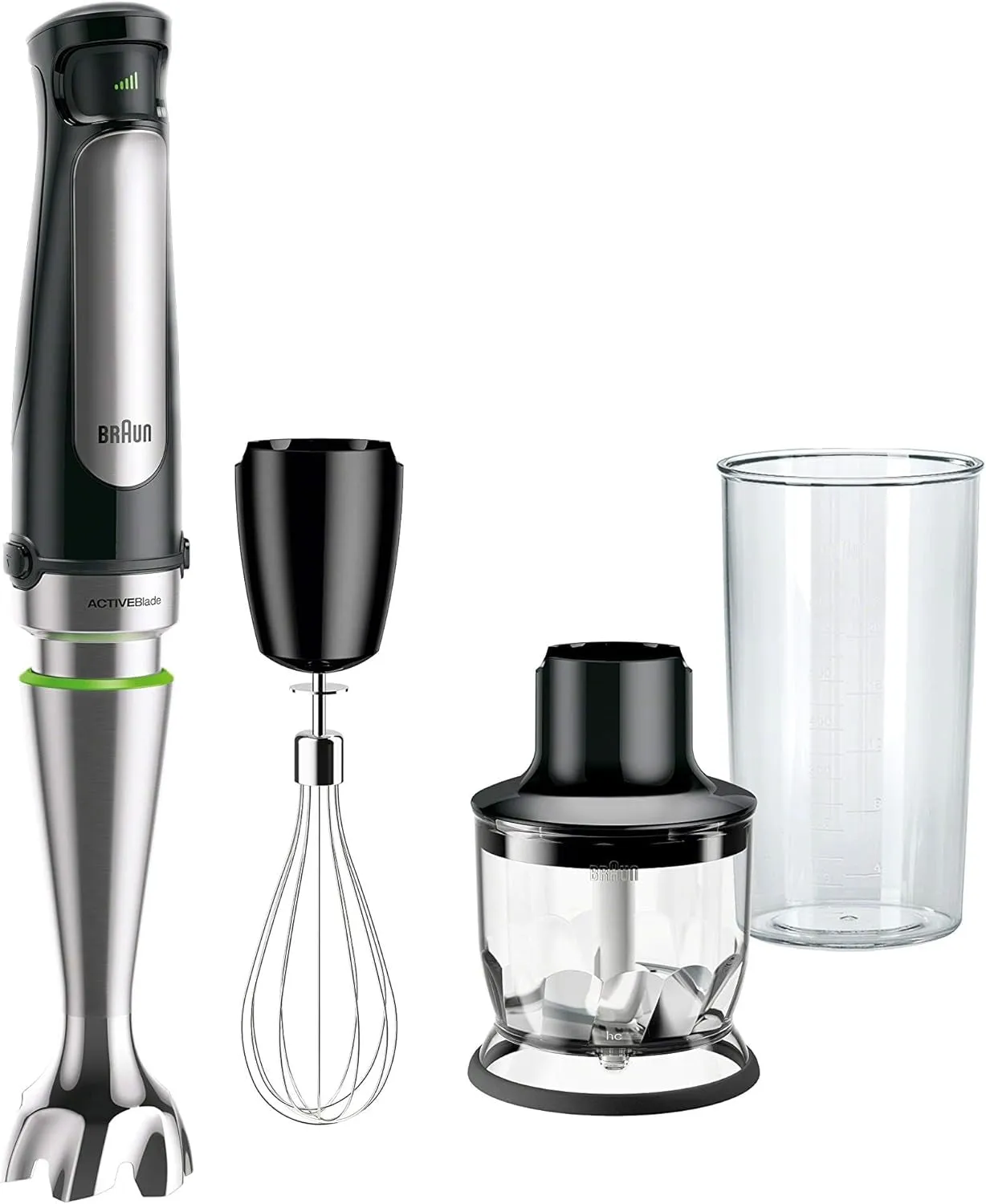 Multiquick 7 3-In-1 Immersion Hand Blender with Variable Speed and Patented Technology - Includes 2-Cup Chopper, Whisk   Beaker for Fast Blending, Stainless Steel, MQ7035X