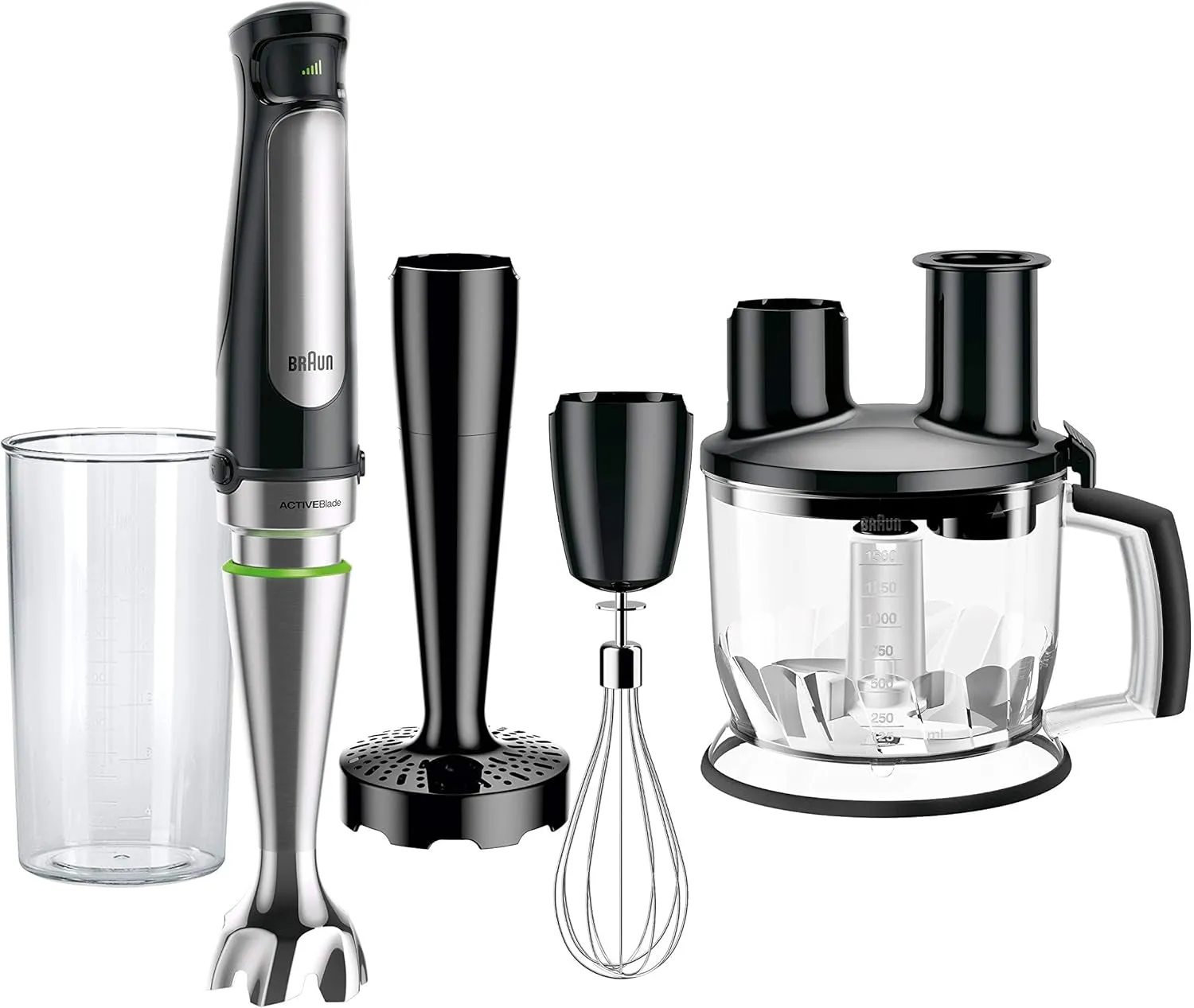 Multiquick 7 3-In-1 Immersion Hand Blender with Variable Speed and Patented Technology - Includes 2-Cup Chopper, Whisk   Beaker for Fast Blending, Stainless Steel, MQ7035X