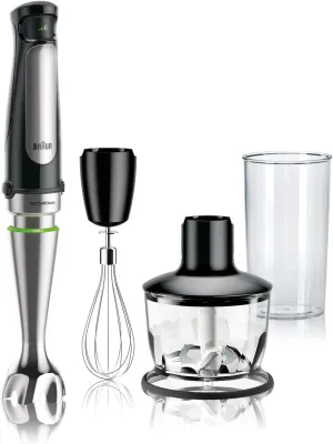 Multiquick 7 3-In-1 Immersion Hand Blender with Variable Speed and Patented Technology - Includes 2-Cup Chopper, Whisk   Beaker for Fast Blending, Stainless Steel, MQ7035X