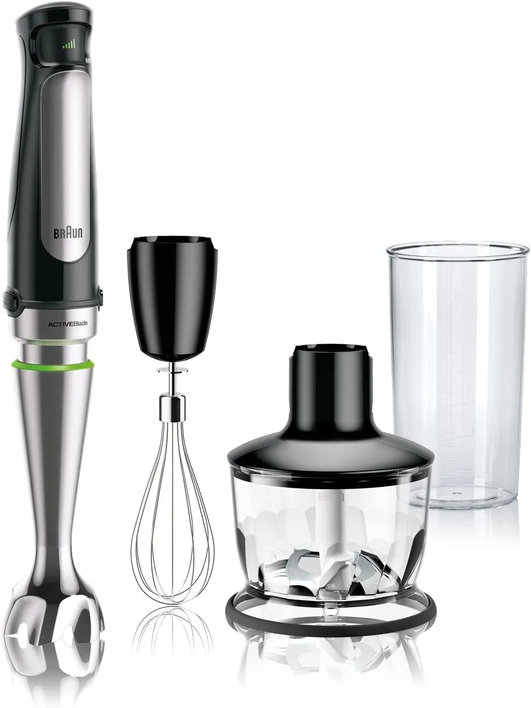 Multiquick 7 3-In-1 Immersion Hand Blender with Variable Speed and Patented Technology - Includes 2-Cup Chopper, Whisk   Beaker for Fast Blending, Stainless Steel, MQ7035X