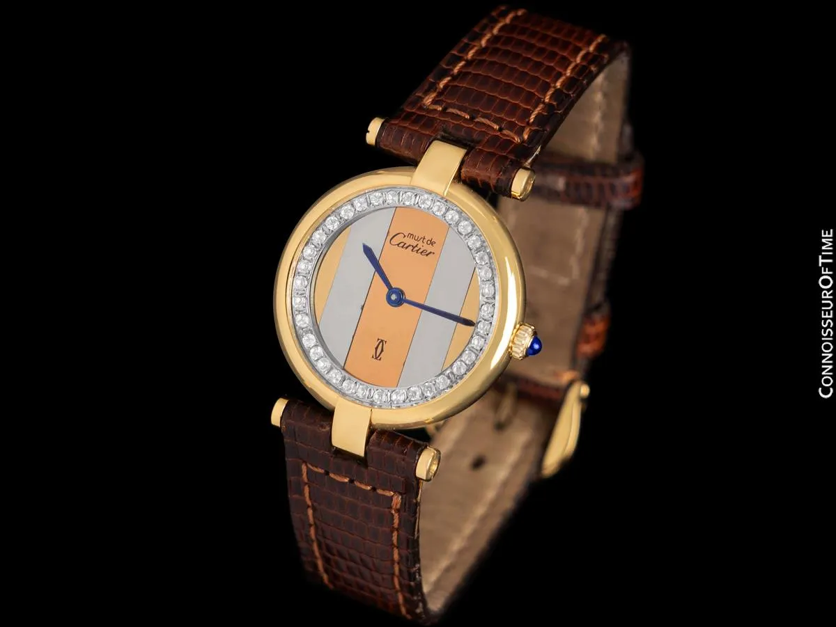 Must De Cartier Vendome Ladies Vermeil Watch with Trinity Dial - 18K Gold Over Sterling Silver with Diamonds