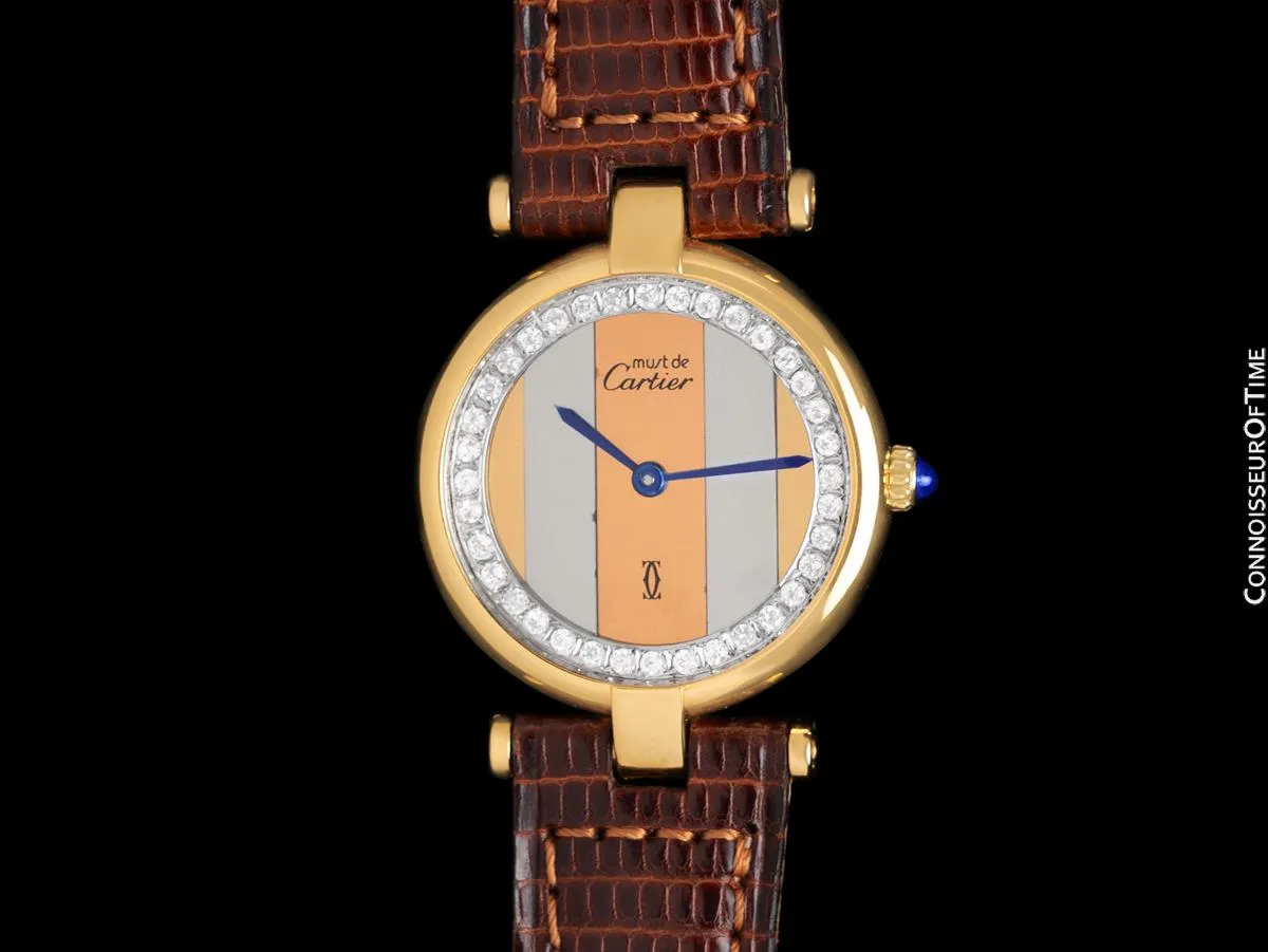 Must De Cartier Vendome Ladies Vermeil Watch with Trinity Dial - 18K Gold Over Sterling Silver with Diamonds