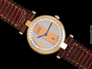 Must De Cartier Vendome Ladies Vermeil Watch with Trinity Dial - 18K Gold Over Sterling Silver with Diamonds
