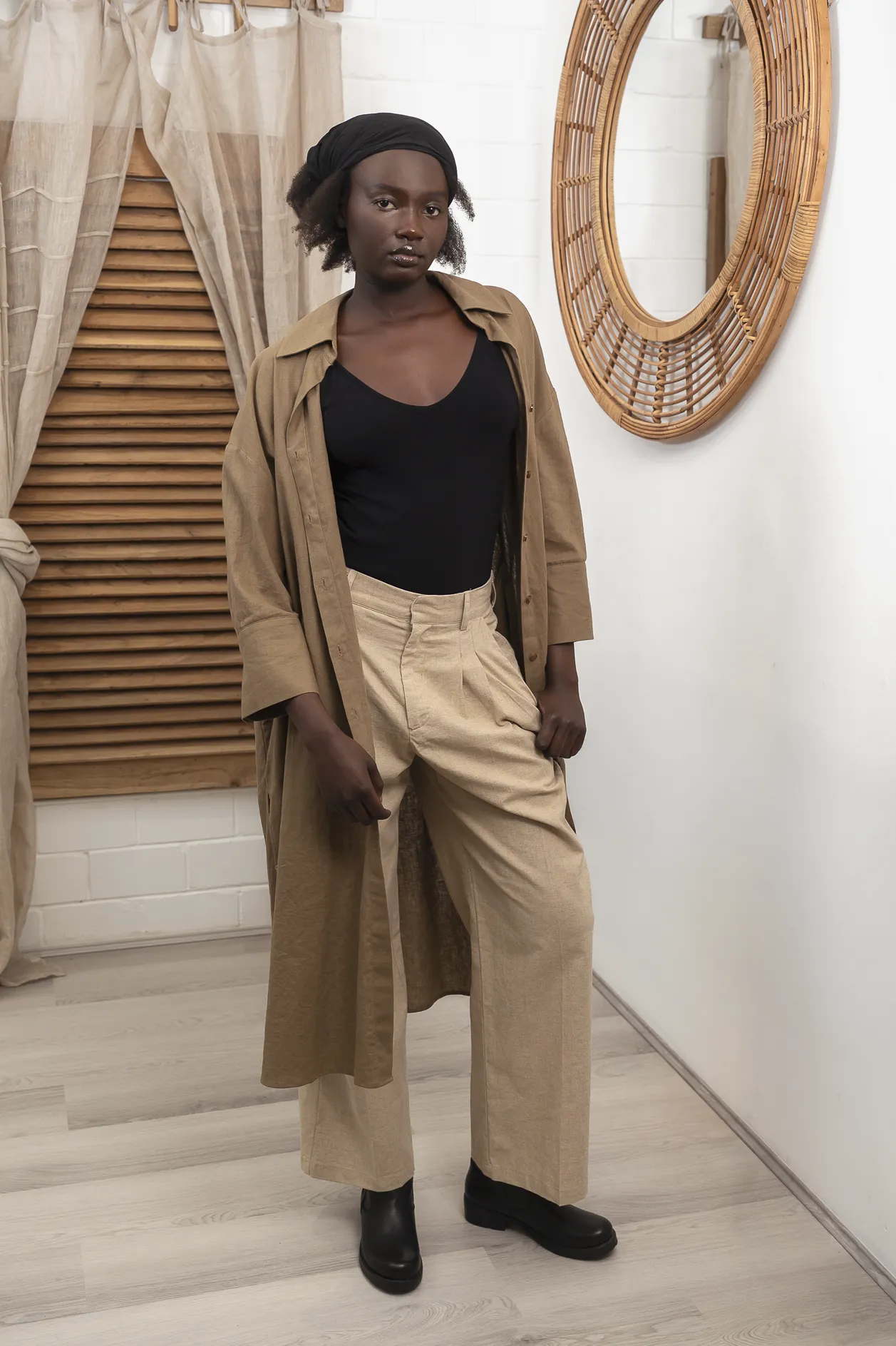 'Nadia' Linen Coat/Dress - Khaki