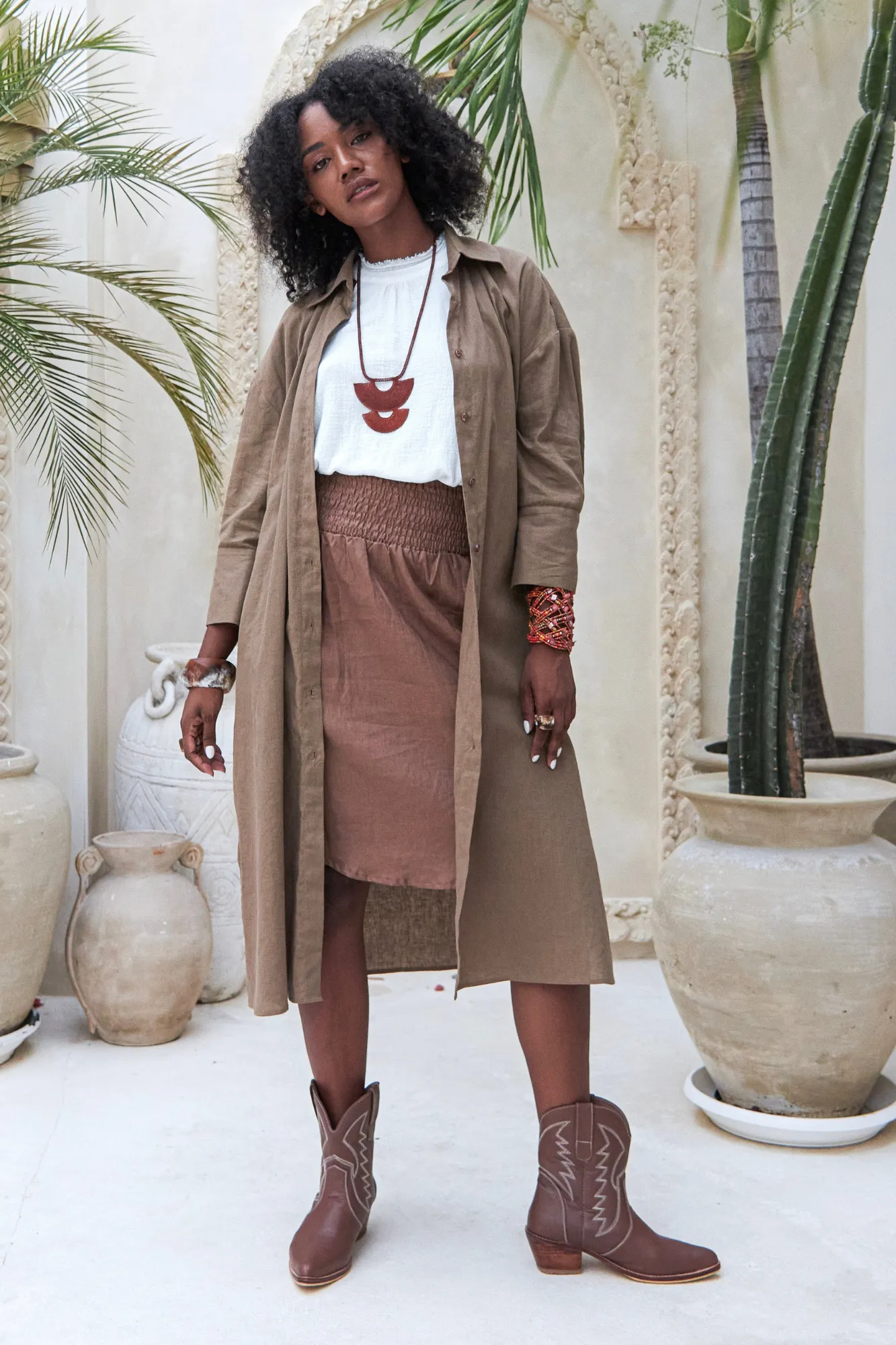 'Nadia' Linen Coat/Dress - Khaki