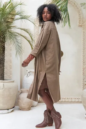 'Nadia' Linen Coat/Dress - Khaki