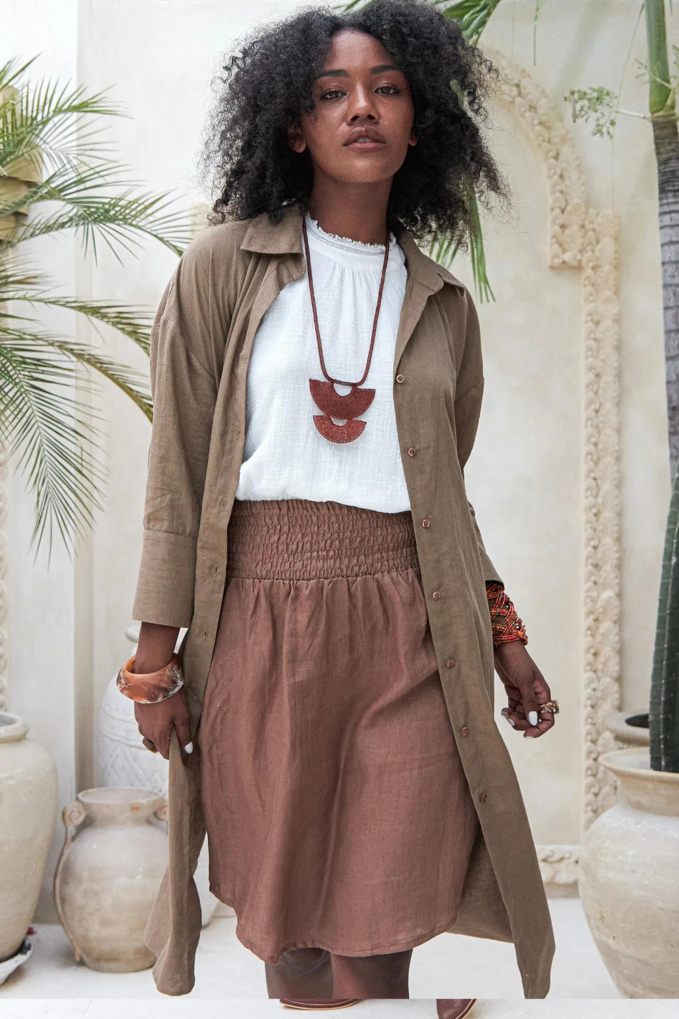 'Nadia' Linen Coat/Dress - Khaki
