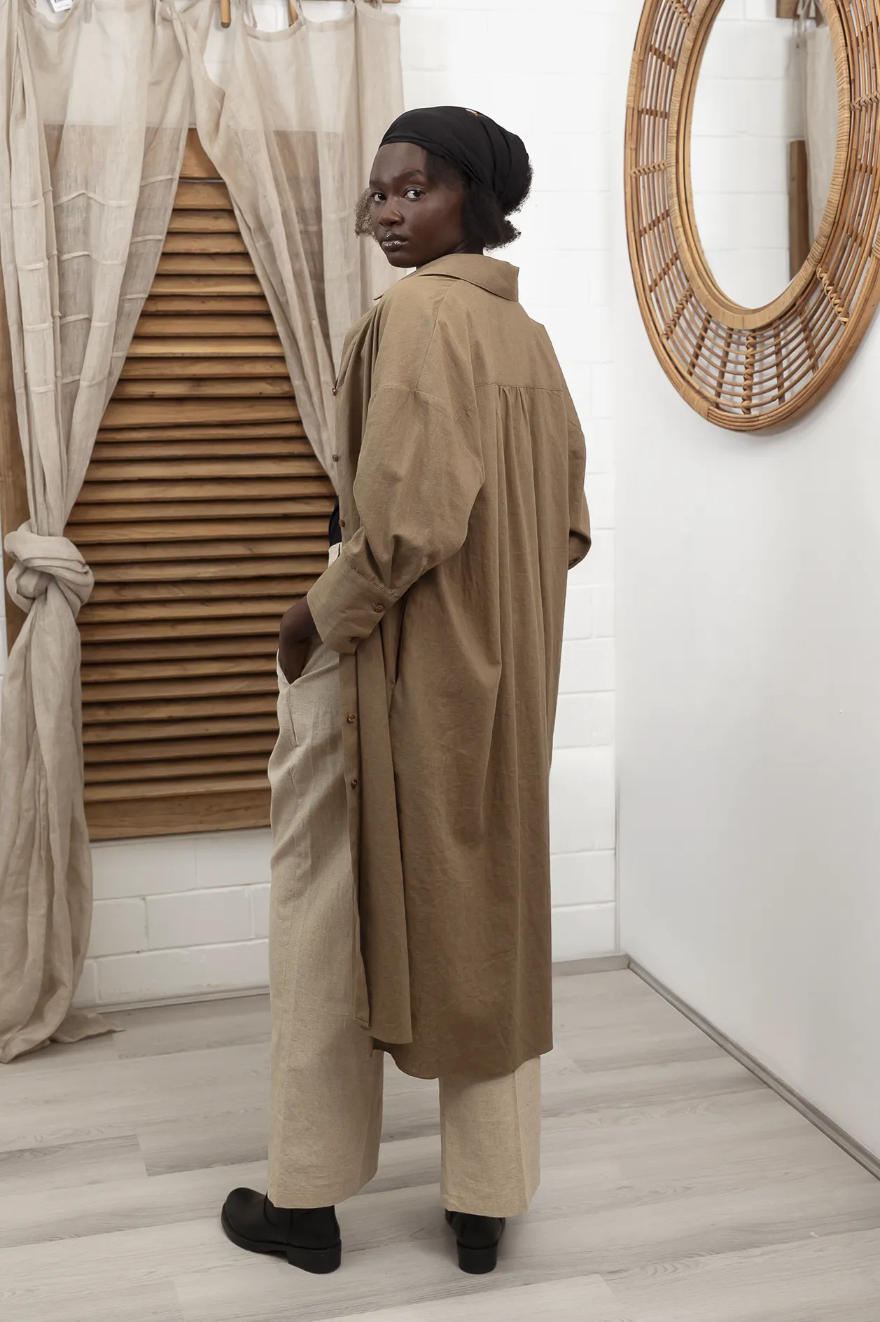'Nadia' Linen Coat/Dress - Khaki