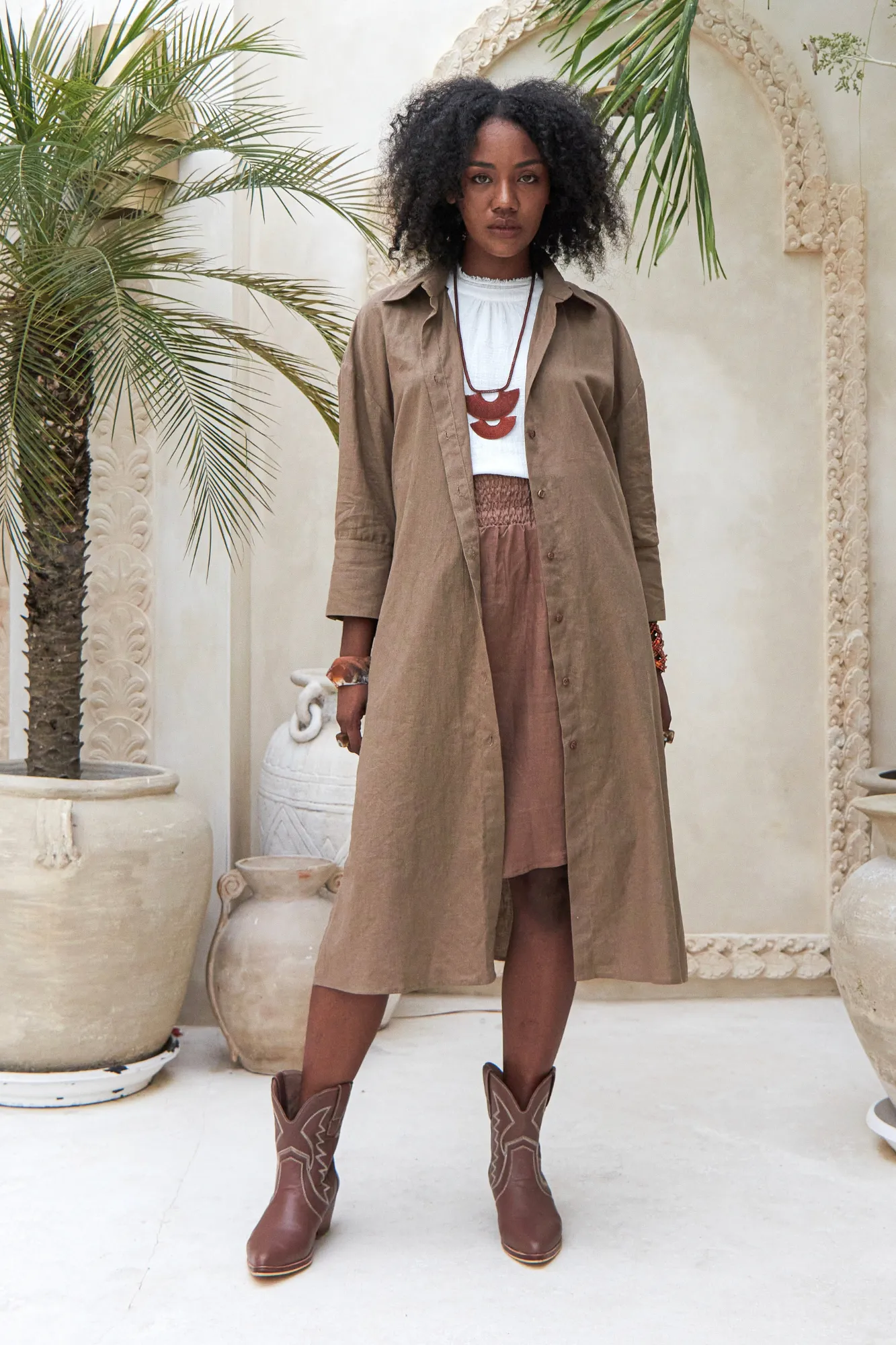 'Nadia' Linen Coat/Dress - Khaki