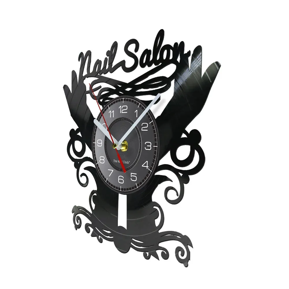 Nail Salon Vinyl Record Quartz Wall Clock Beauty Studio Contemporary Deco Wall Clock Polish Manicure Custom Clock Wall Watch