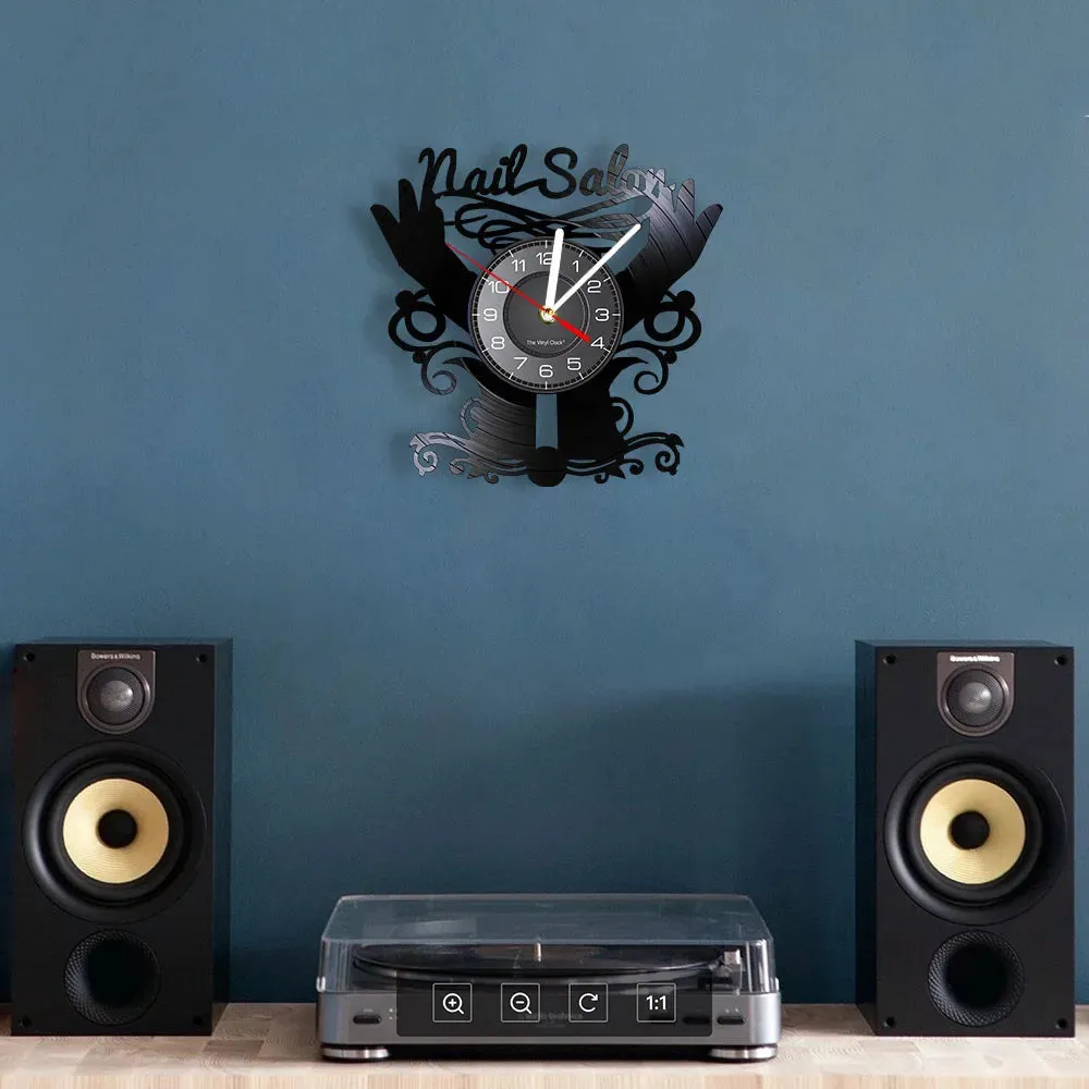 Nail Salon Vinyl Record Quartz Wall Clock Beauty Studio Contemporary Deco Wall Clock Polish Manicure Custom Clock Wall Watch