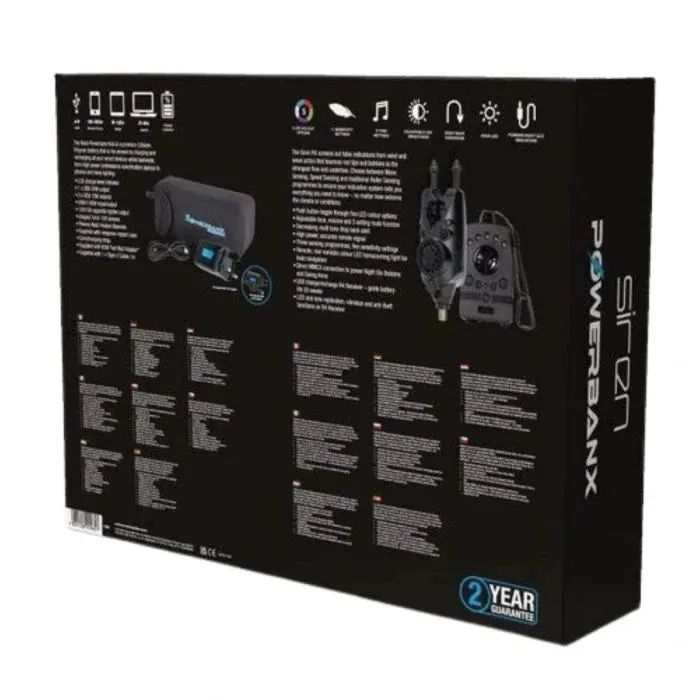 Nash - Siren R4 3 Rod Alarm Set With Powerbanx 80K Powerpack Bundle