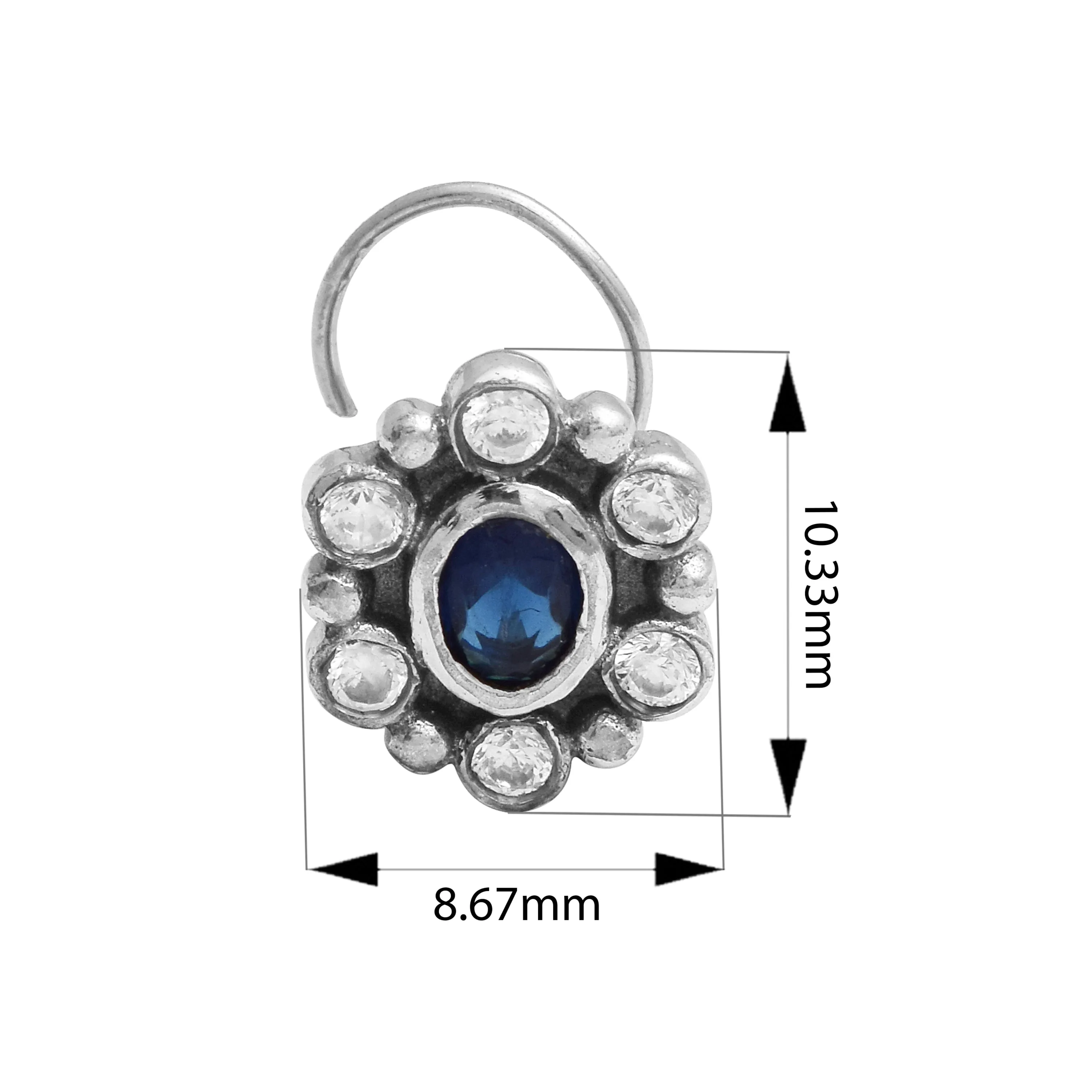 Natural Blue Sapphire Studs Nose Pin 925 Sterling Silver Nose Pin For Women