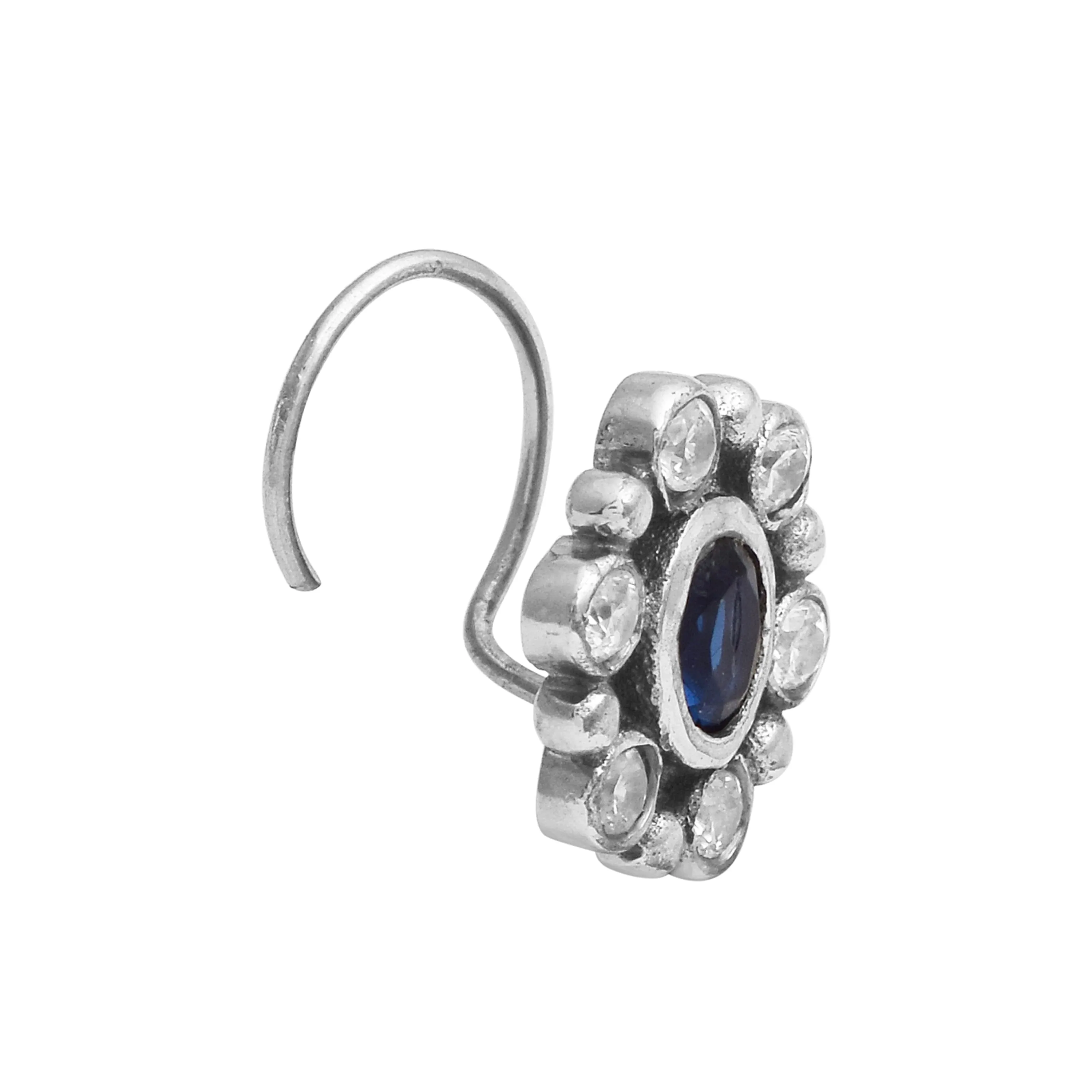 Natural Blue Sapphire Studs Nose Pin 925 Sterling Silver Nose Pin For Women