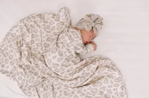 Natural Leopard Plush Swaddle