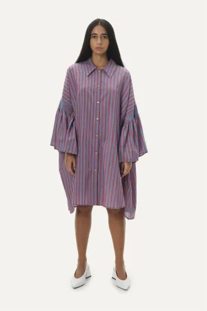 Naushad Ali   I   Boxy shirt dress Stripes Signature Spring Summer 2025 Blue   coral red Handwoven Silk cotton NA SS24 W08