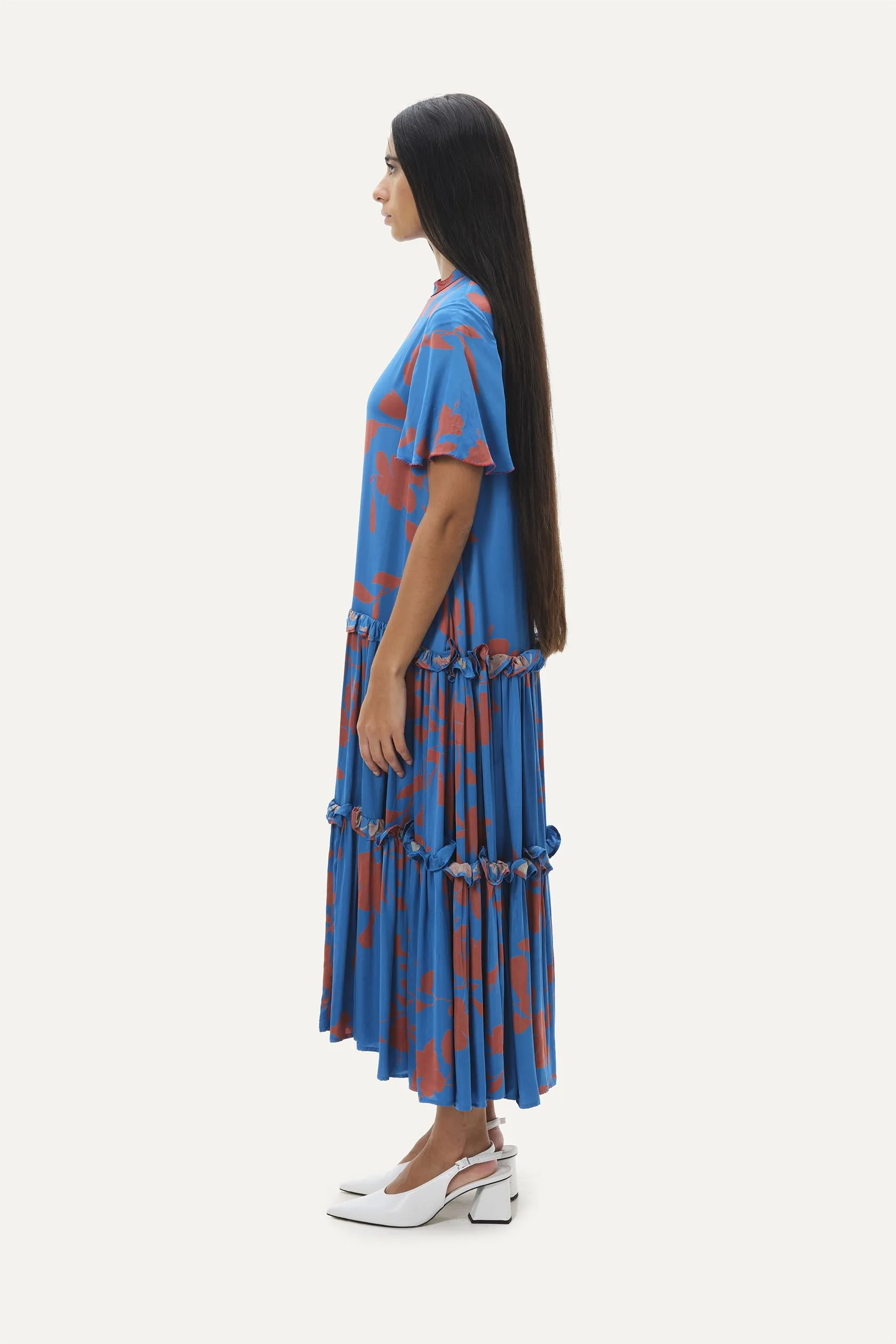 Naushad Ali   I   Drop waist dress Hibiscus Signature Spring Summer 2025 Ramar Blue Cotton satin NA SS24 W04