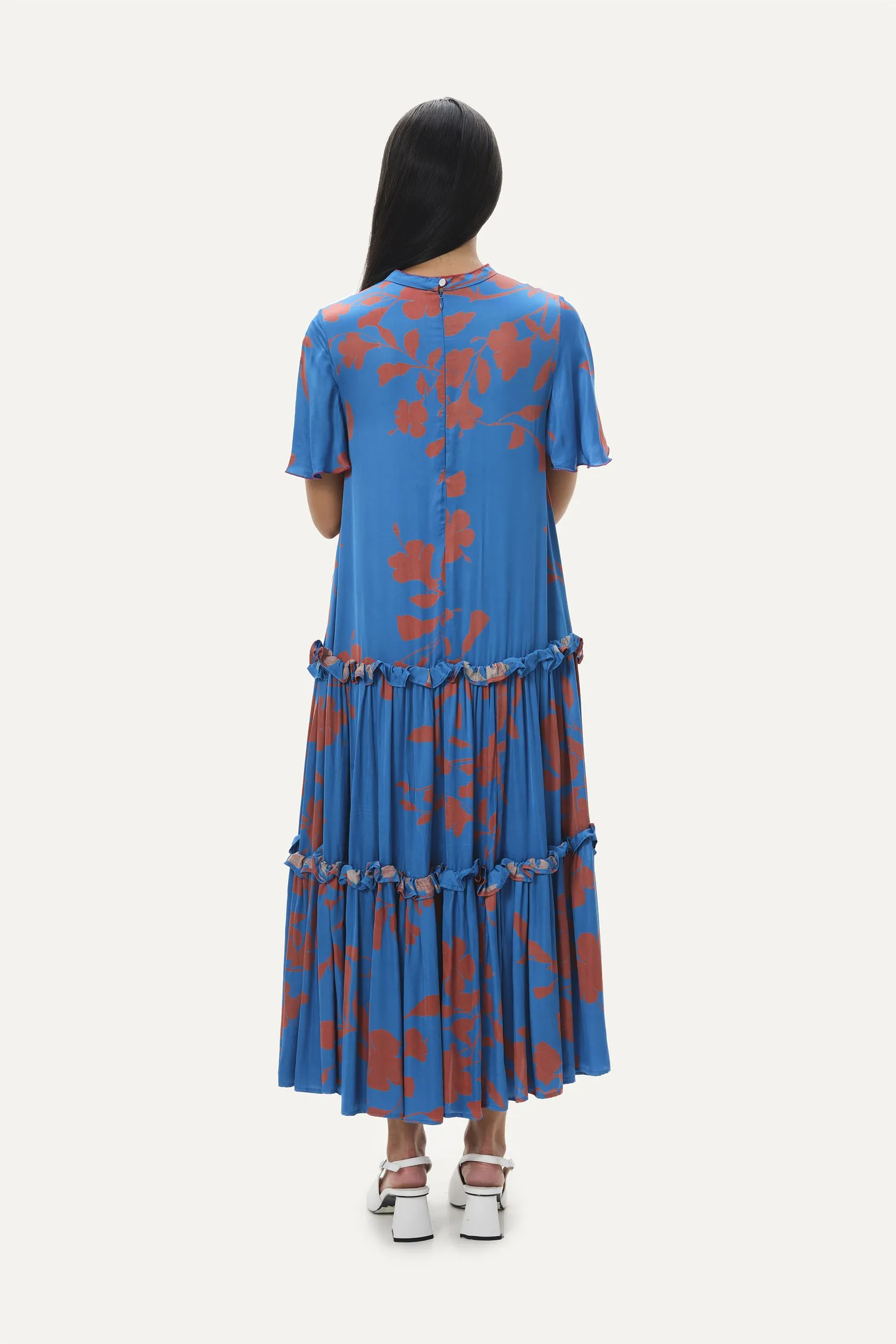 Naushad Ali   I   Drop waist dress Hibiscus Signature Spring Summer 2025 Ramar Blue Cotton satin NA SS24 W04