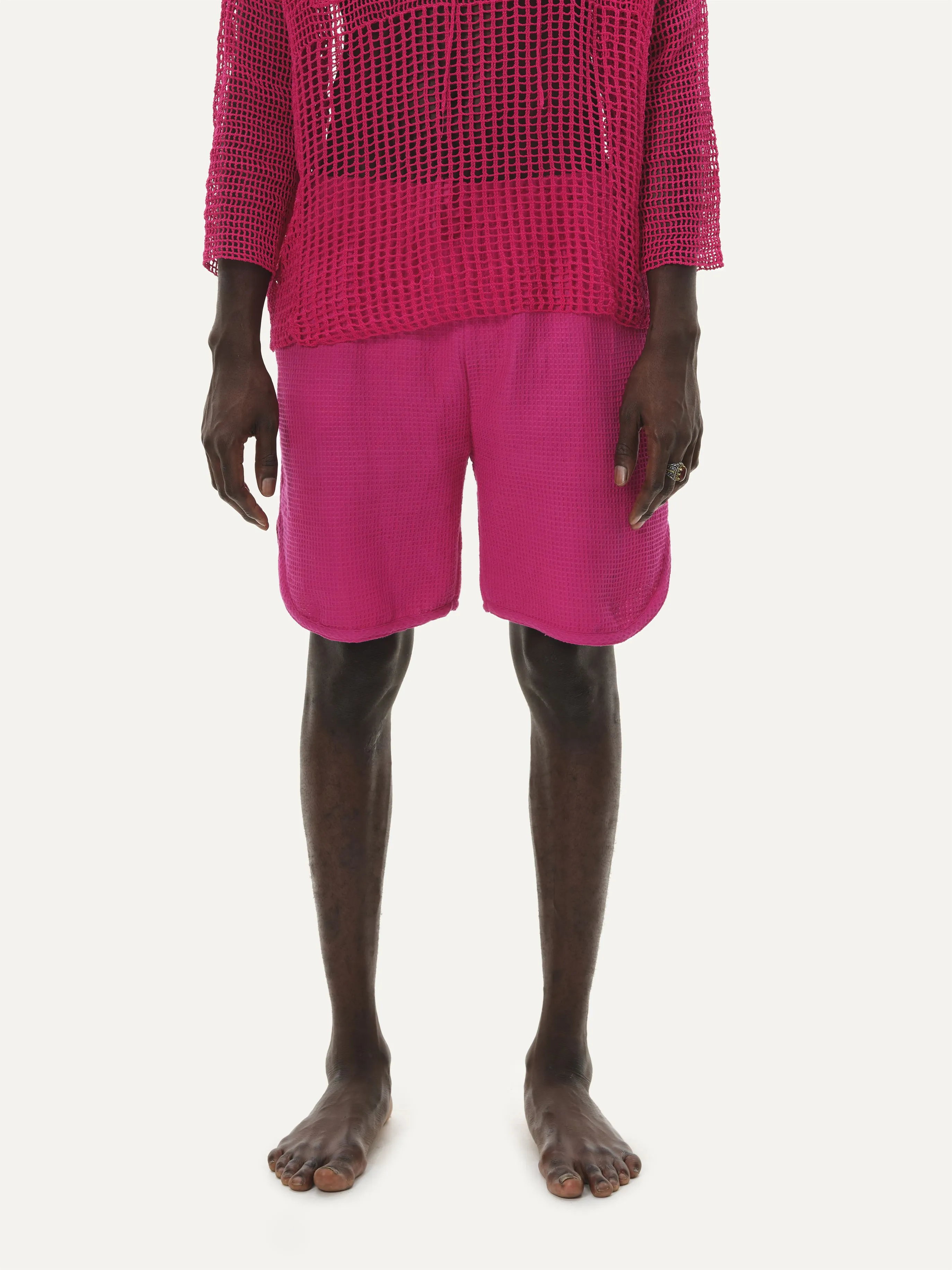 Naushad Ali I Waffle shorts, Pink Signature Spring Summer 2025 Handwoven cotton Pink NA SS24 M01P