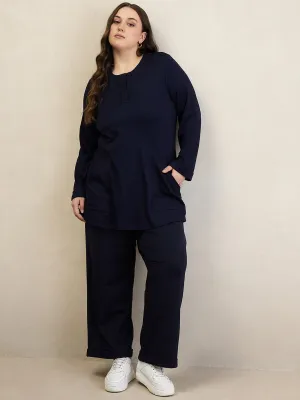 Navy High Low top and Pants Co-ord set