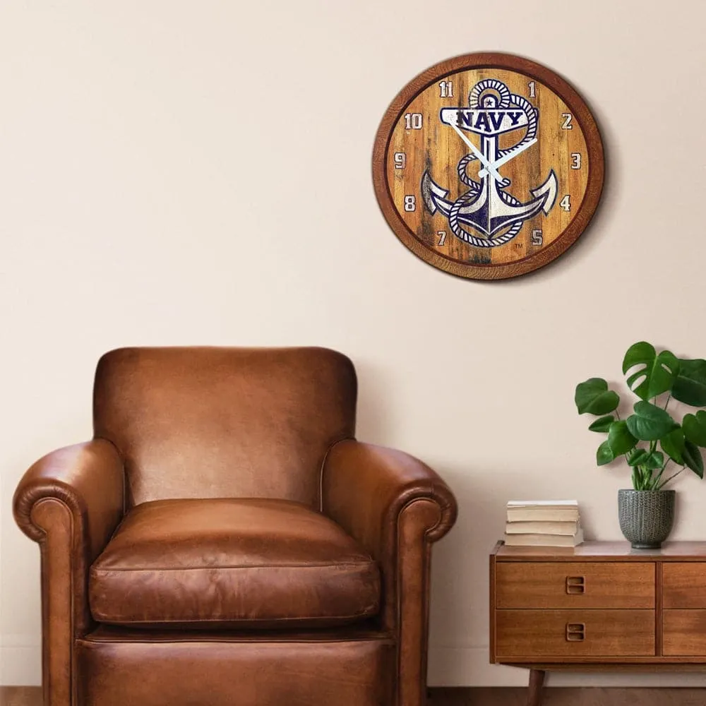 Navy Midshipmen: Anchor - Weathered "Faux" Barrel Top Wall Clock