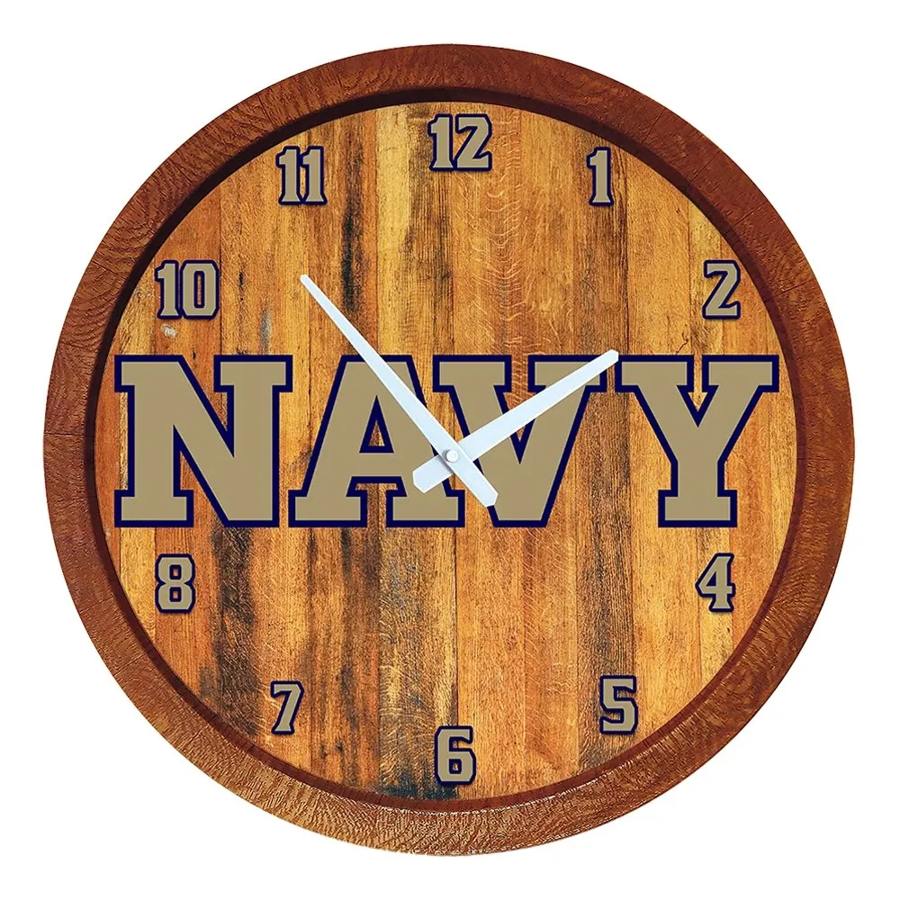 Navy Midshipmen: Wordmark - "Faux" Barrel Top Wall Clock