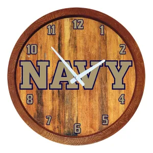 Navy Midshipmen: Wordmark - "Faux" Barrel Top Wall Clock