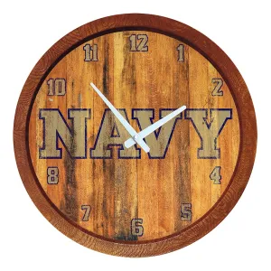 Navy Midshipmen: Wordmark - Weathered "Faux" Barrel Top Wall Clock