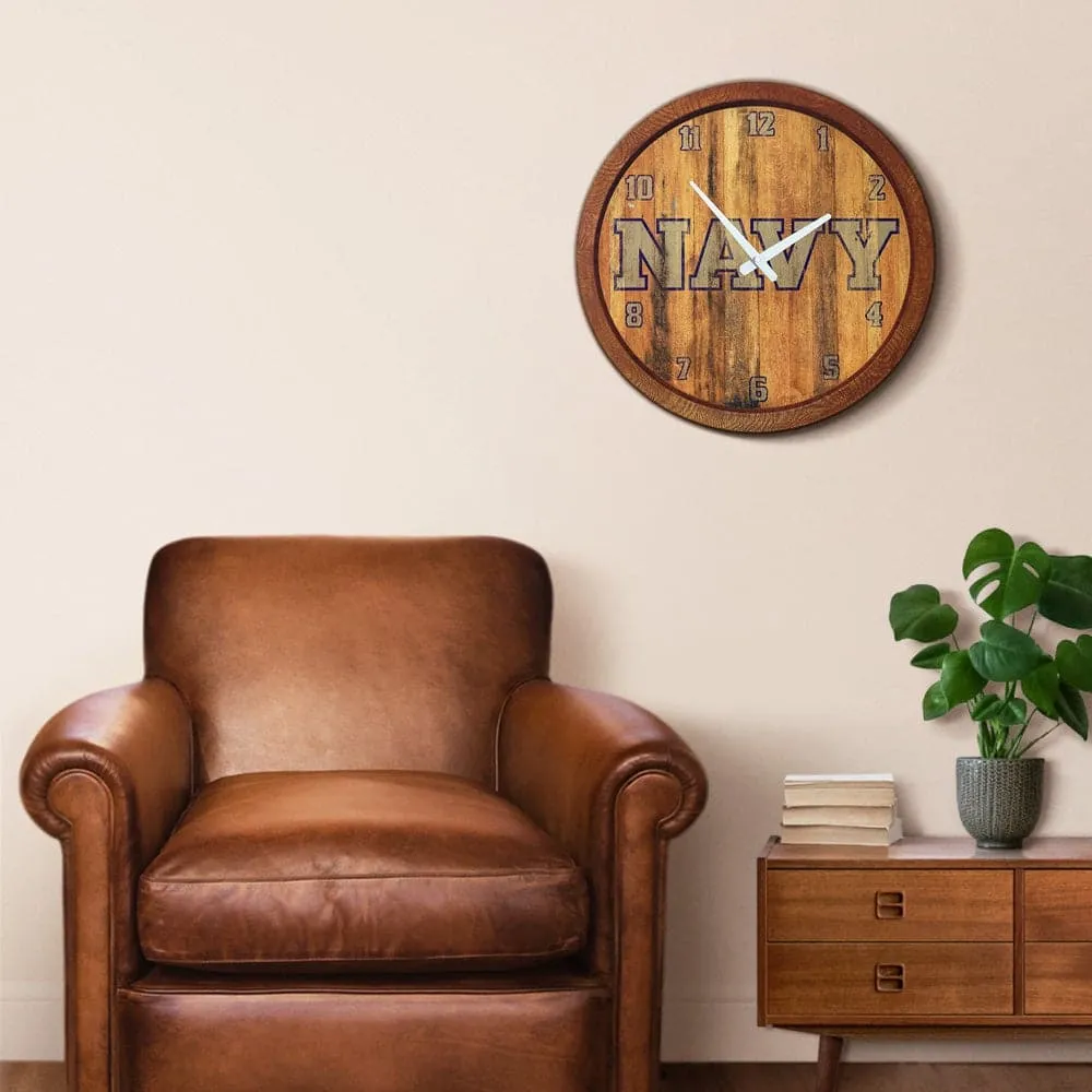 Navy Midshipmen: Wordmark - Weathered "Faux" Barrel Top Wall Clock
