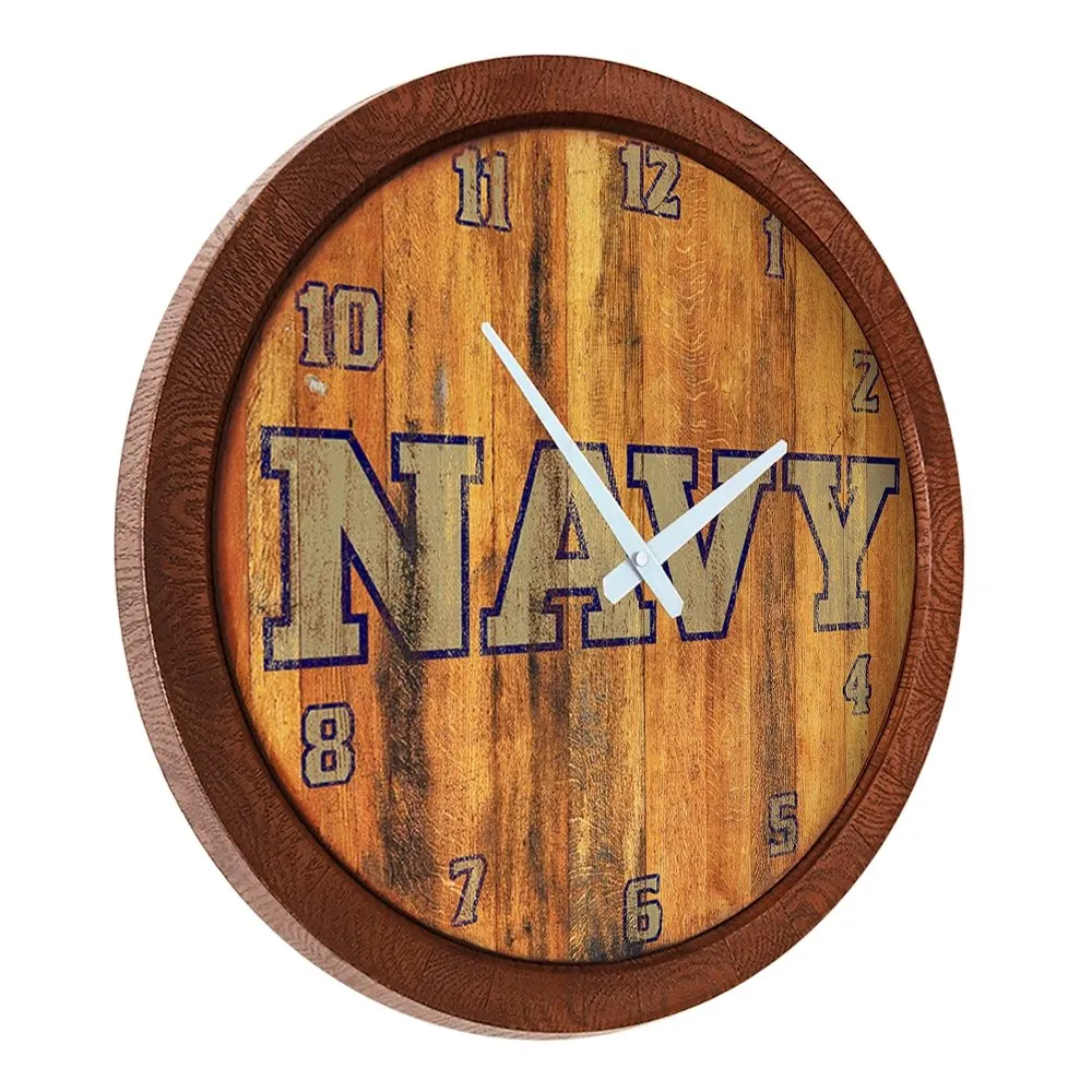 Navy Midshipmen: Wordmark - Weathered "Faux" Barrel Top Wall Clock