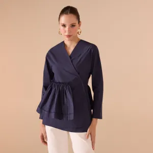 Navy Waisted Detailed Top