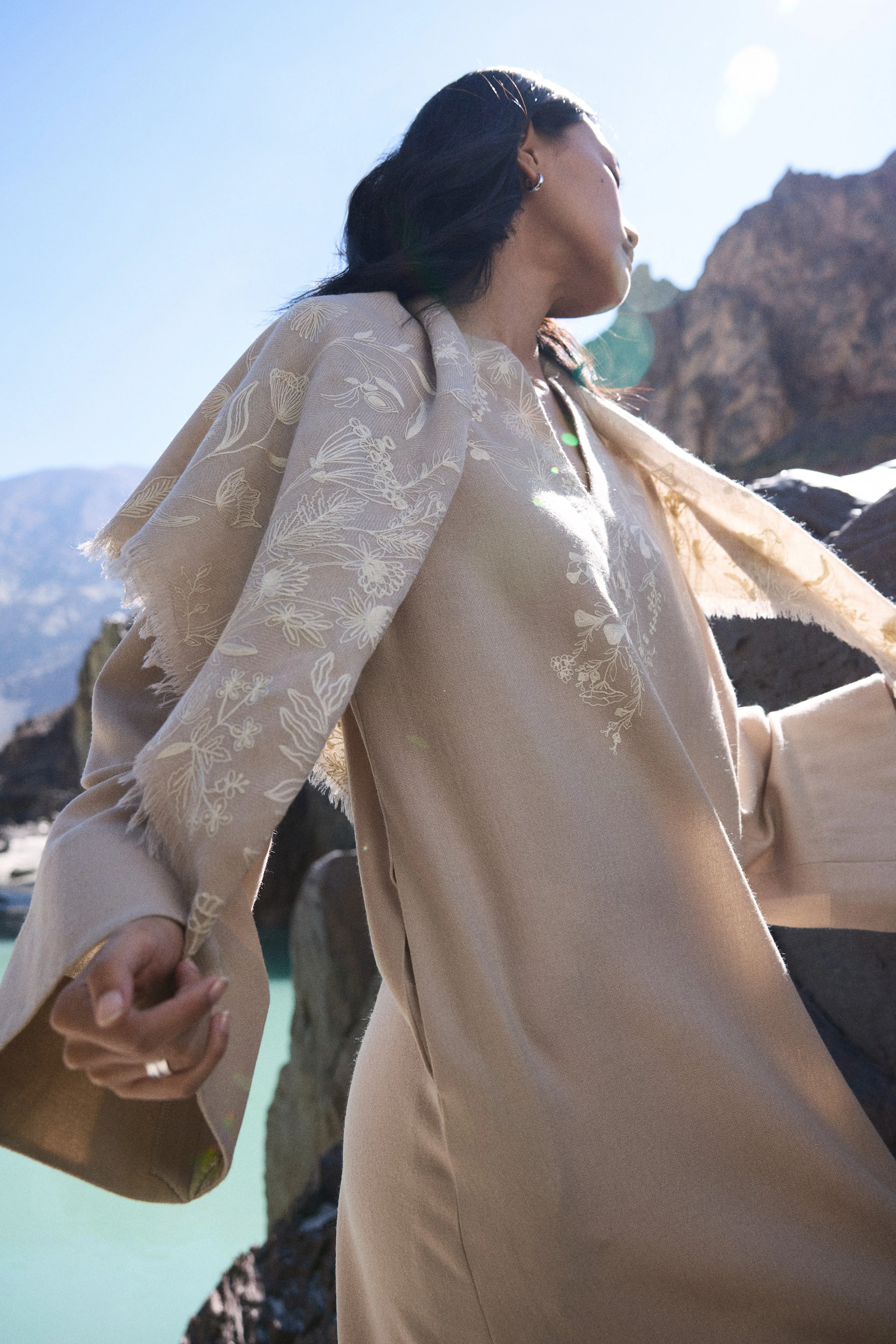 Neh Woollen Kaftan Dress (Natural) & Sand Woollen Himalayas Scarf (Natural)