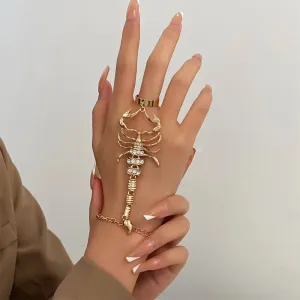 Neo-Gothic Scorpion Chain Bracelet with Rings - Mood Tracker Jewelry