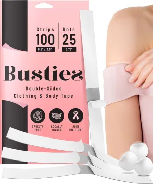 New Busties Fabric Tape (100 Strips & 25 Dots) Avoid Fashion Mishaps with Body Tape, Fabric Tape Double Sided Dress Tape (Clothing Tape/Skin Tape)
