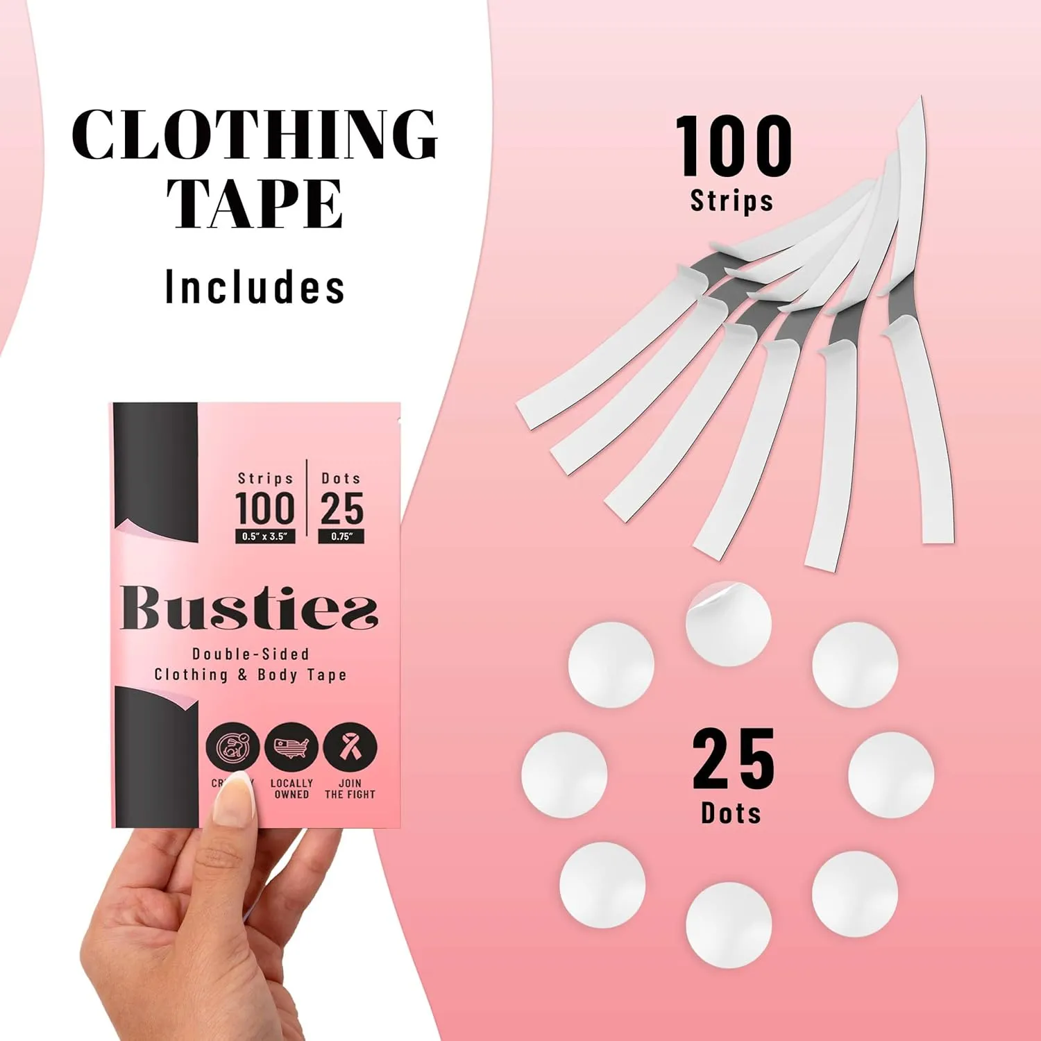 New Busties Fabric Tape (100 Strips & 25 Dots) Avoid Fashion Mishaps with Body Tape, Fabric Tape Double Sided Dress Tape (Clothing Tape/Skin Tape)