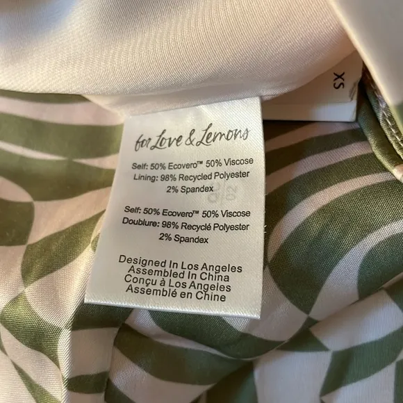 NEW For Love &amp; Lemons Aiko Green and Ivory Geometric Print Mini Skirt‎ Size XS