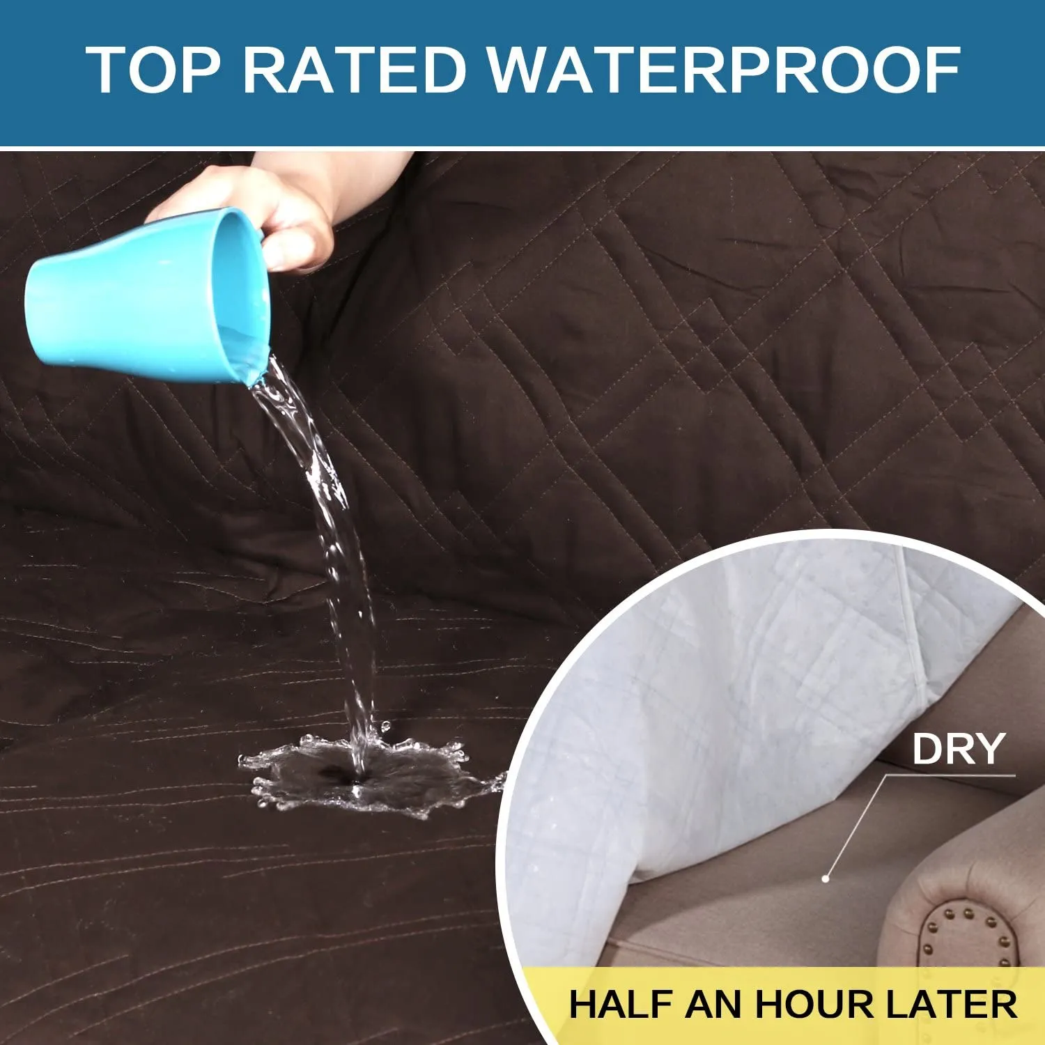 New H.VERSAILTEX 100% Water Resistant Chair Slipcover Waterproof Furniture Protector Slip Reducing Backing, Protect from Pets Spills Wear and Tear Stay in Place (Chair: Brown) - 75" X 65", Retails $93 