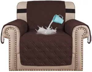 New H.VERSAILTEX 100% Water Resistant Chair Slipcover Waterproof Furniture Protector Slip Reducing Backing, Protect from Pets Spills Wear and Tear Stay in Place (Chair: Brown) - 75" X 65", Retails $93 