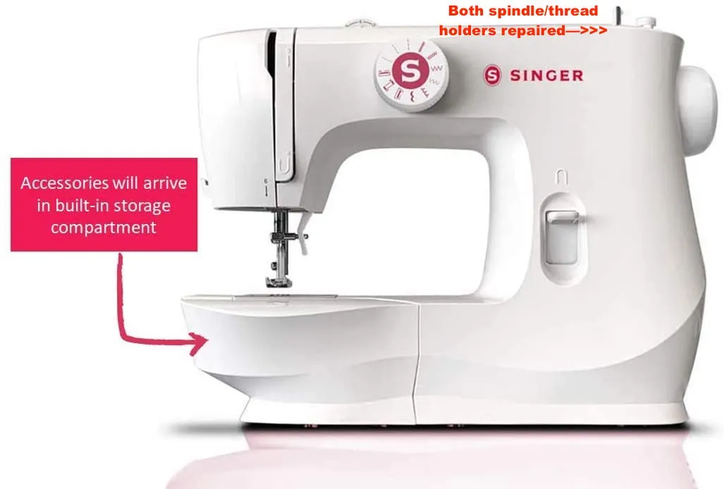 New in box! SINGER | Mechanical MX60 Sewing Machine with 6 Stitches, & Full Metal Frame - Perfect for Beginners - Sewing Made Easy! Note: Spindle Holders were broken from transport but have been repaired!