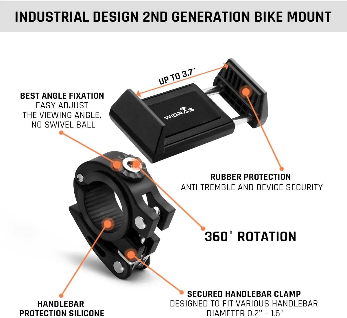New in box! Widras Bicycle and Motorcycle Cell Phone Holder, Mountain & Road Bicycle Handlebar Cradle, 2nd Generation! Fits all Phones & GPS Systems!
