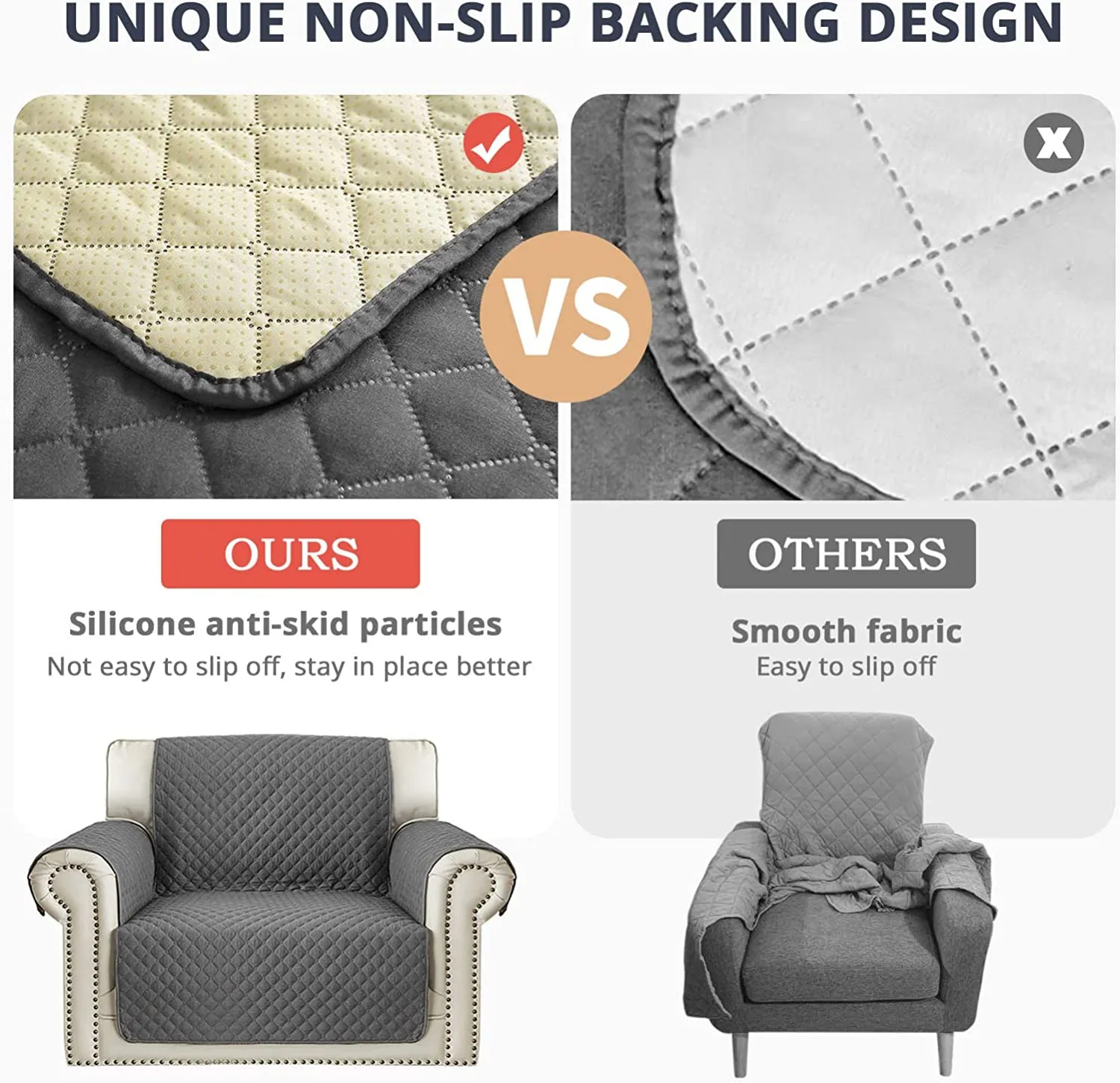New OPPODREAM Waterproof Sofa Covers 2 Seater with Non-Slip Silicone Particles & Adjustable Elastic Strap, Couch Cover Quilted for Pets Kids Children Dog Cat (Loveseat, Grey)