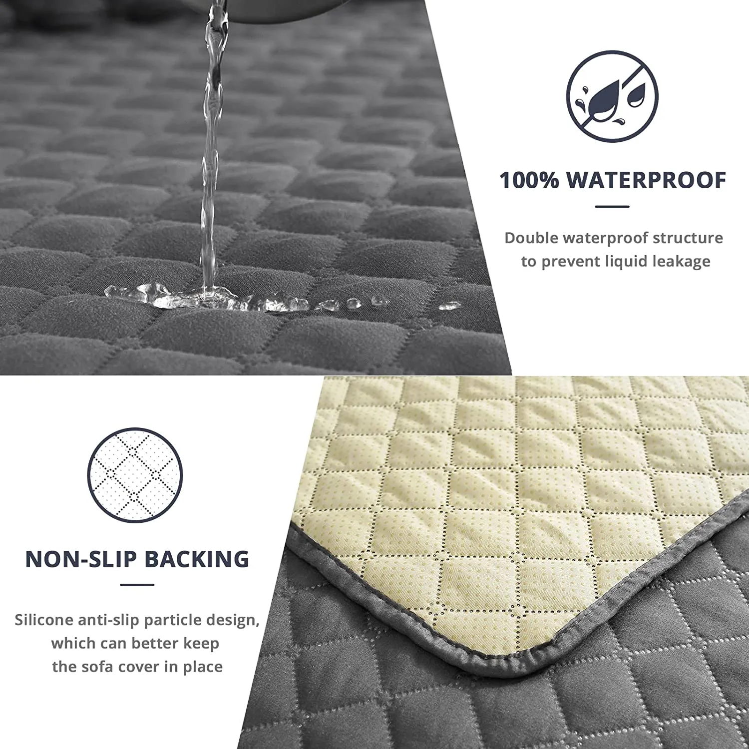 New OPPODREAM Waterproof Sofa Covers 2 Seater with Non-Slip Silicone Particles & Adjustable Elastic Strap, Couch Cover Quilted for Pets Kids Children Dog Cat (Loveseat, Grey)