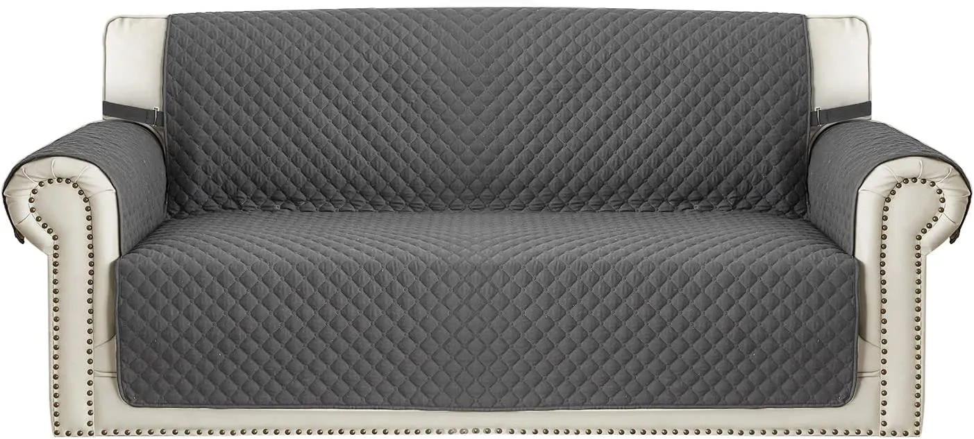 New OPPODREAM Waterproof Sofa Covers 2 Seater with Non-Slip Silicone Particles & Adjustable Elastic Strap, Couch Cover Quilted for Pets Kids Children Dog Cat (Loveseat, Grey)