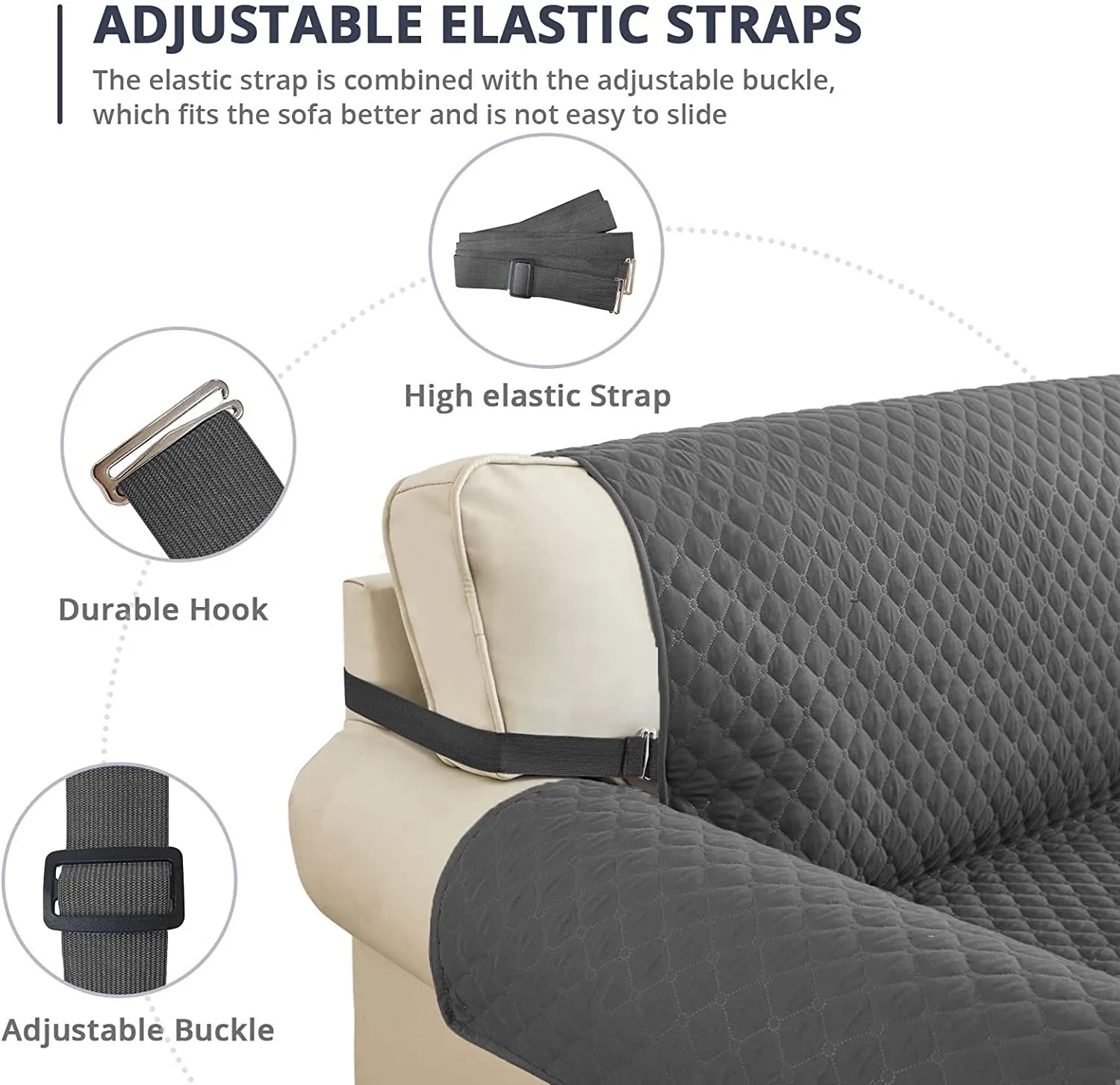 New OPPODREAM Waterproof Sofa Covers 2 Seater with Non-Slip Silicone Particles & Adjustable Elastic Strap, Couch Cover Quilted for Pets Kids Children Dog Cat (Loveseat, Grey)