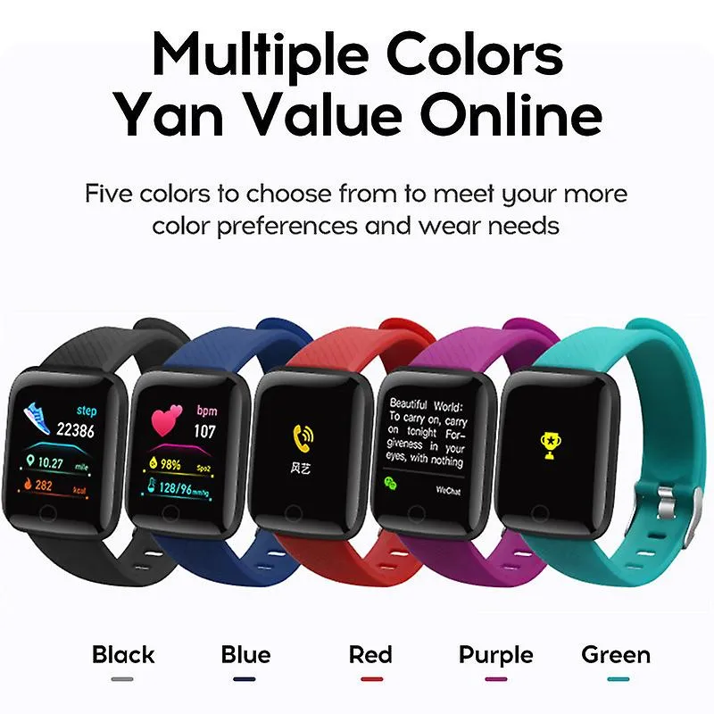 NEW Retails $48, 116plus Smartwatch Adult Blood Pressure Adult Heart Rate Fitness Tracker Bracelet Sport Smart Watch Girls Adult For IOS Android D13, Black