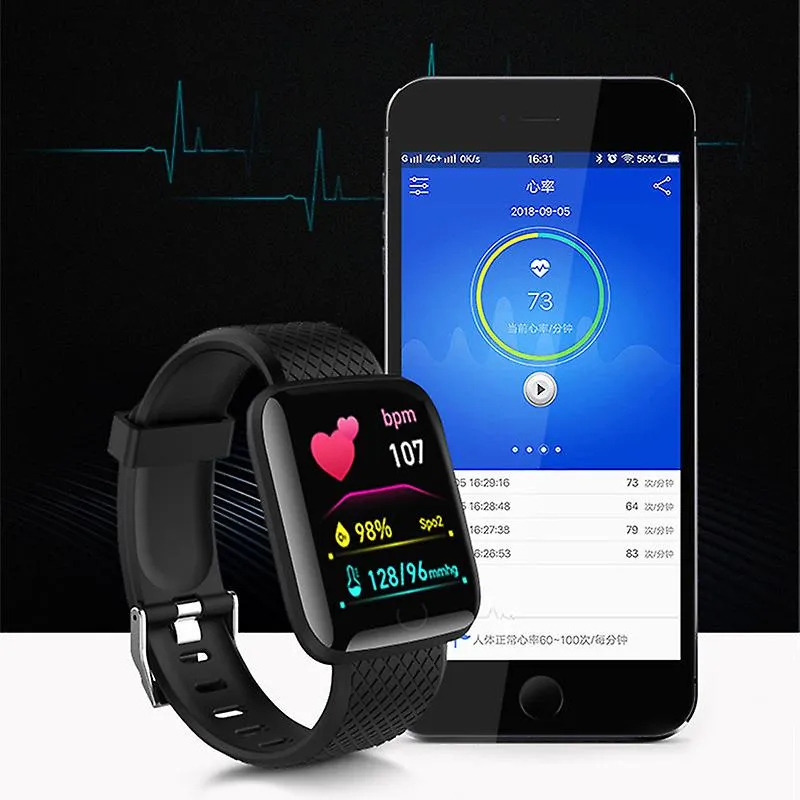 NEW Retails $48, 116plus Smartwatch Adult Blood Pressure Adult Heart Rate Fitness Tracker Bracelet Sport Smart Watch Girls Adult For IOS Android D13, Black
