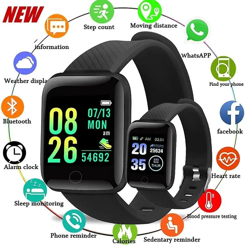 NEW Retails $48, 116plus Smartwatch Adult Blood Pressure Adult Heart Rate Fitness Tracker Bracelet Sport Smart Watch Girls Adult For IOS Android D13, Black