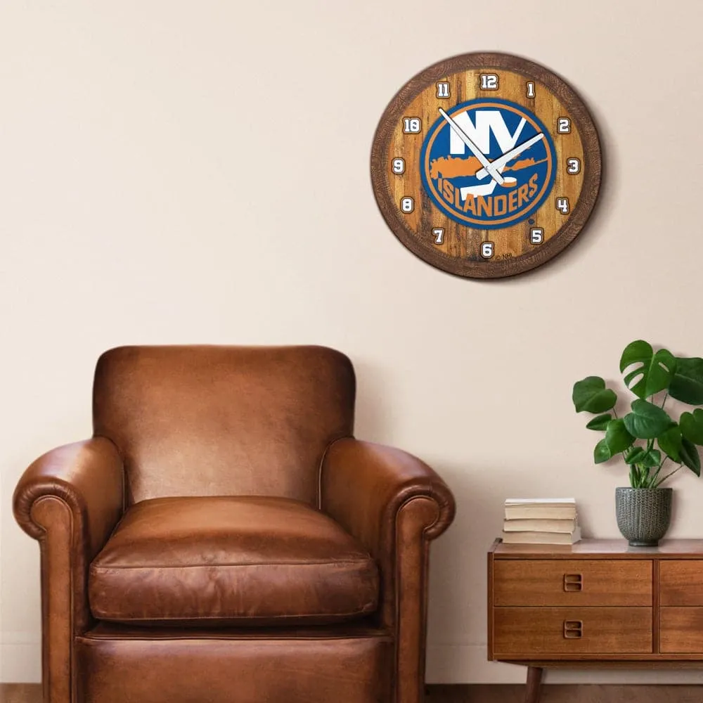 New York Islanders: "Faux" Barrel Top Wall Clock